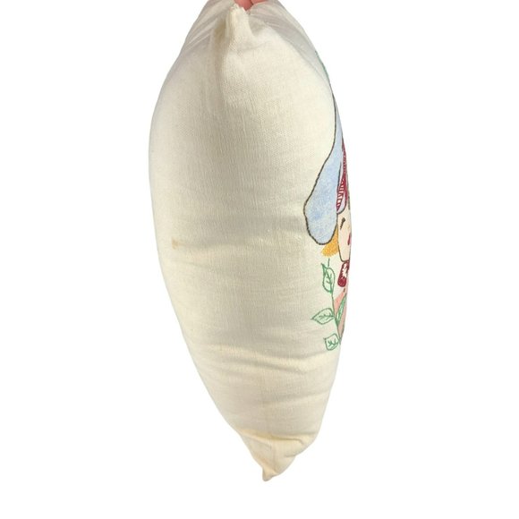 Vtg Hand Embroidered Pillow Children Dog Eating Watermelon Summer Whimsical 14" - Picture 8 of 12